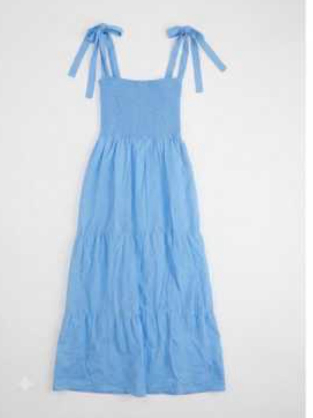 XiRENA 100% Cotton Sky Blue Tie-Shoulder Smocked Maxi Dress Size Large A5